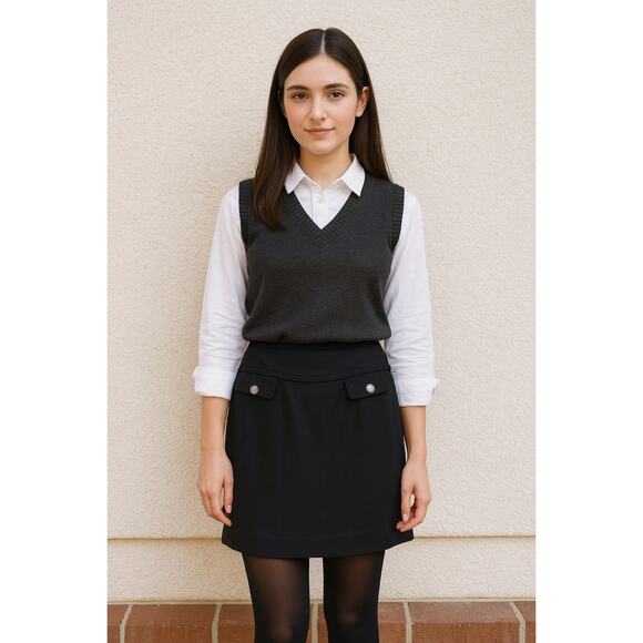 Banana Republic Wool Blend Short Straight Skirt Dark Academia Size 10 Black - Picture 1 of 8